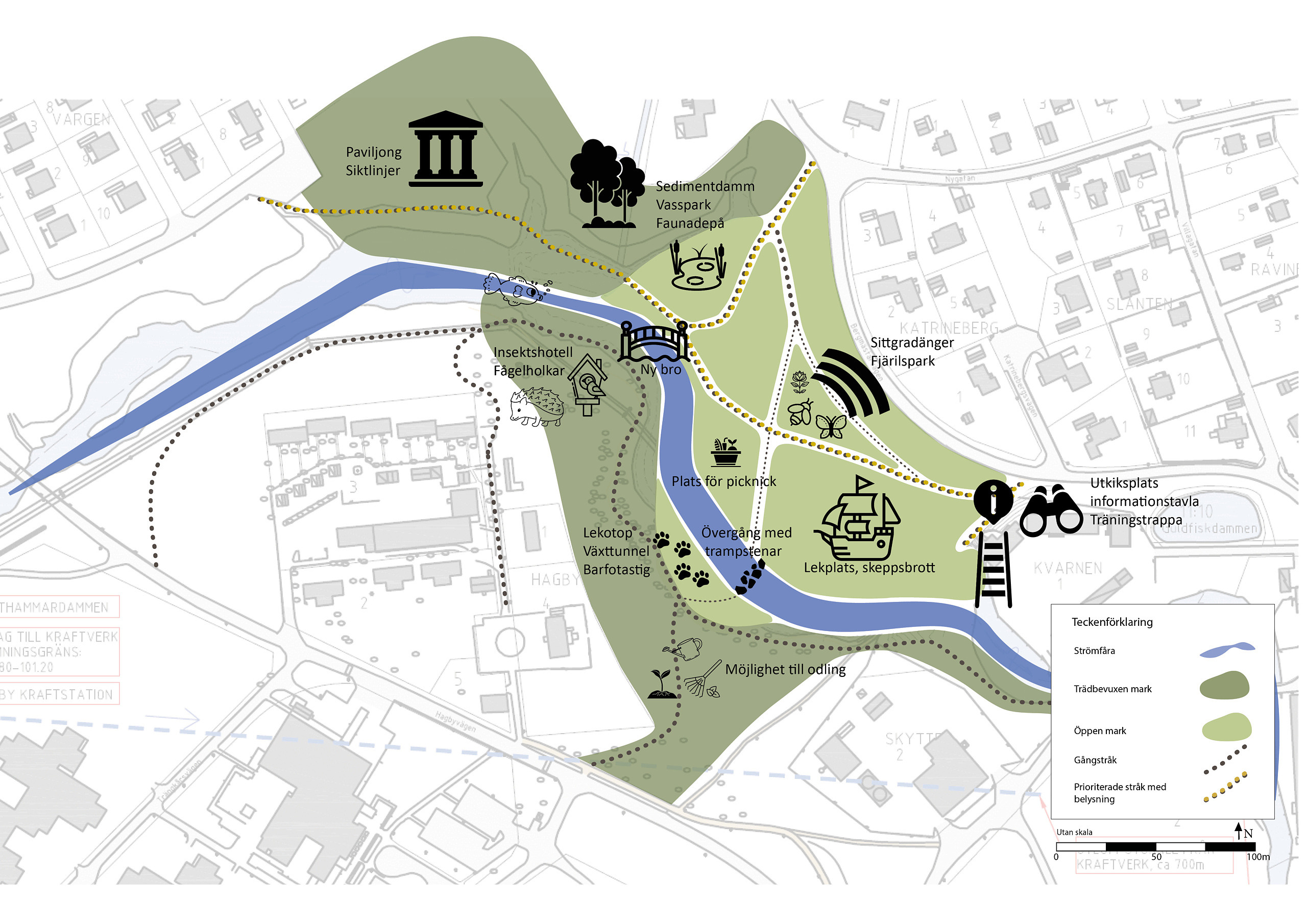 Ideskiss Hagbydammens parkområde