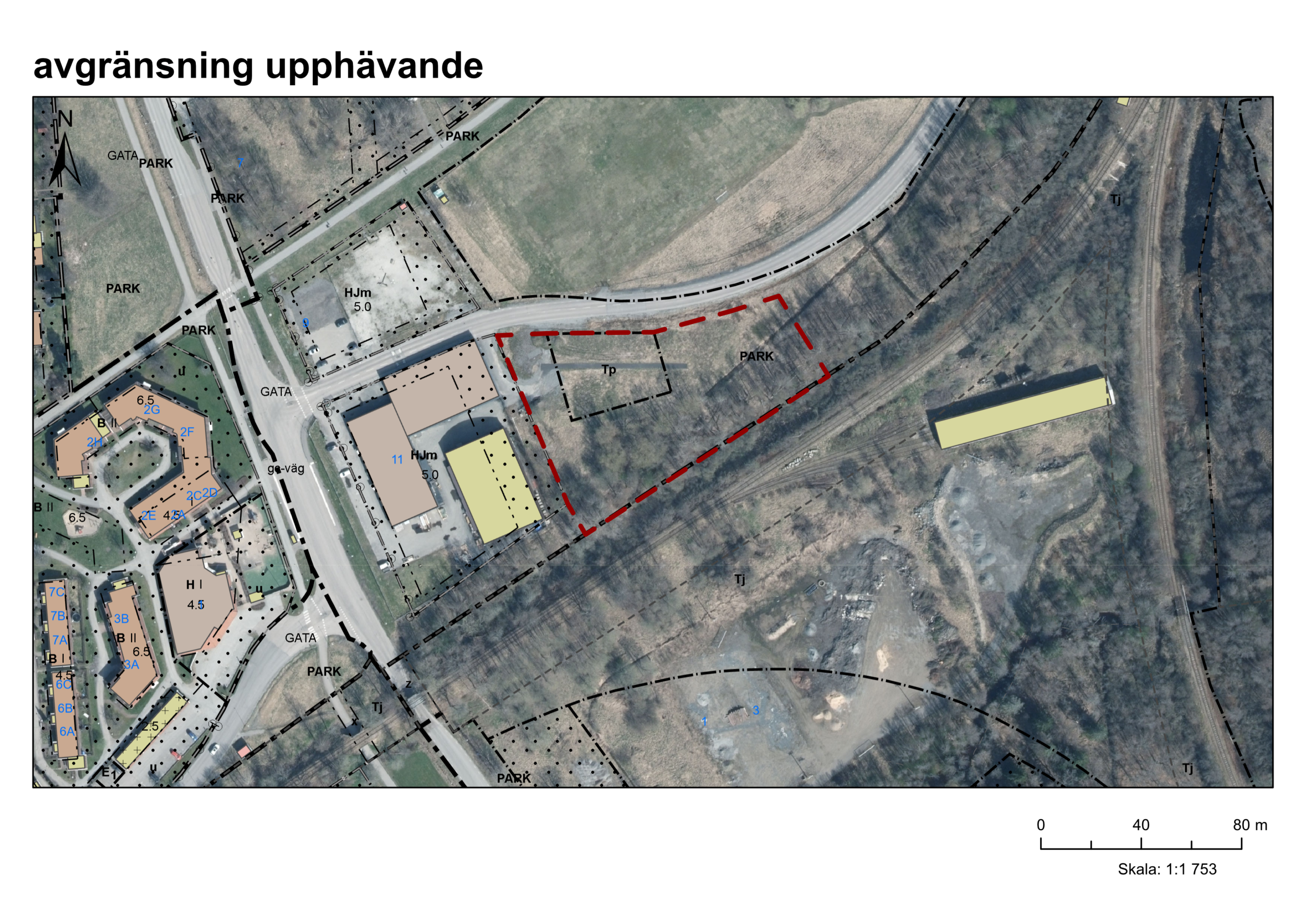 Karta som visar området för detaljplanen. markerar med röda streck