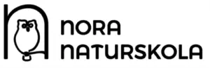 Nora naturskolas logotyp, i loggan finns det ett N med en liten målad svartvit uggla i.